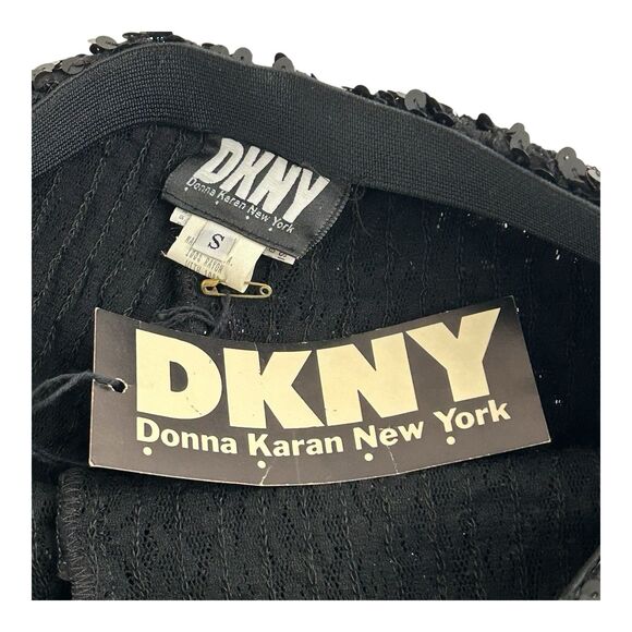 Vtg  DNKY Black Sequined Pants Stretch Size S Pull-On Party NYE Made In USA NWT - Picture 2 of 10